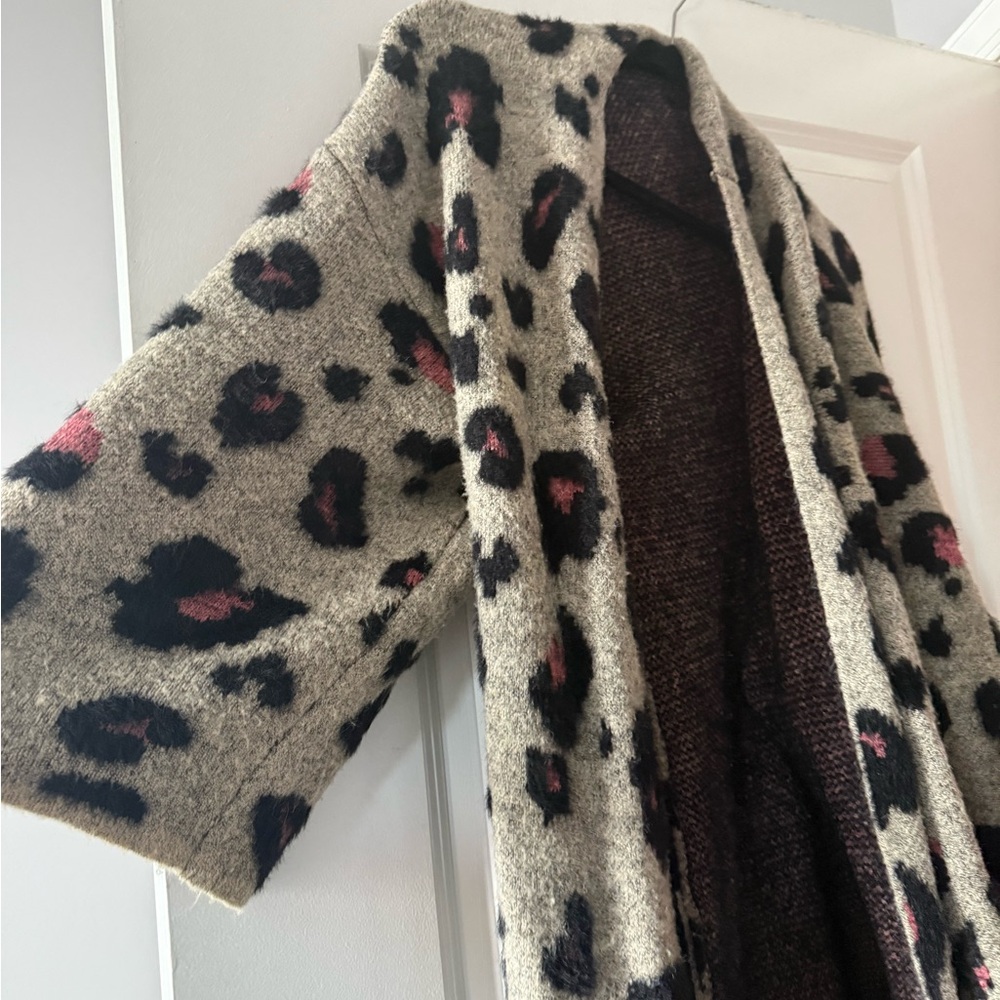 Anthropologie Leopard Print Trench Coat - Cream and Black